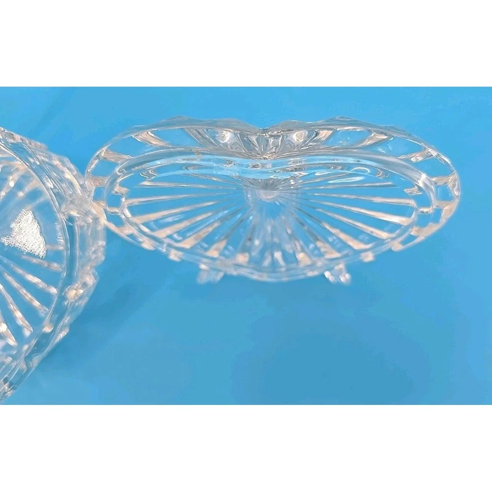 Vintage Heart Shaped Crystal Trinket Jewelry Box W/ Lid- Some‎ Small Chips